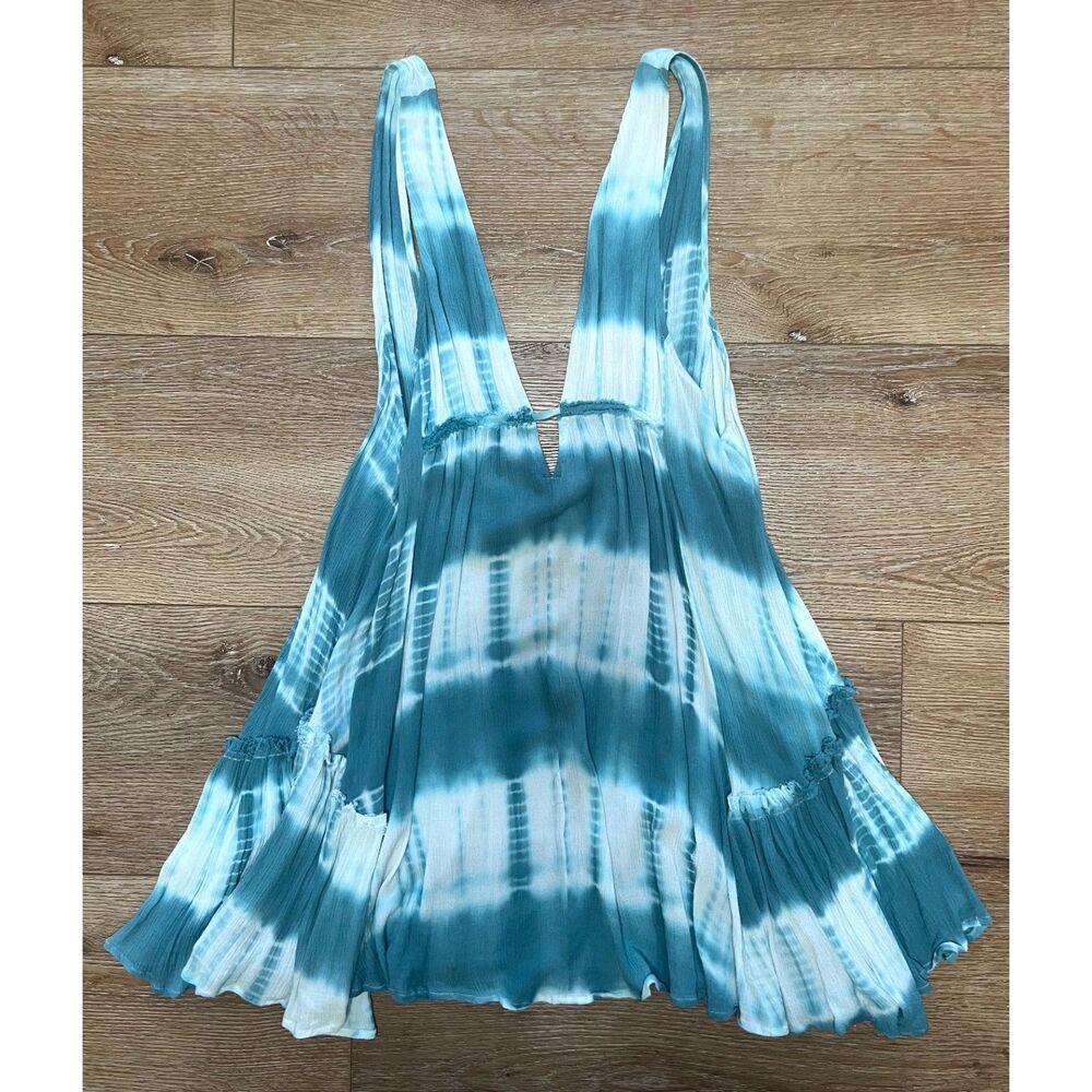 AKIRA turquoise & white tie-dye BOHO flowy summer mini dress - M